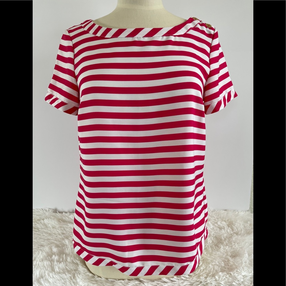 Tommy Hilfiger Hot Pink & White Stripe Top Medium